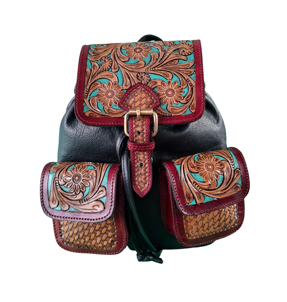 Handmade Bag with Tooled Carving Floral Design Backpack – Pure Leather Bag for Women - Genuine Handmade Leather for Women Latest Compact Design for Everyday Use