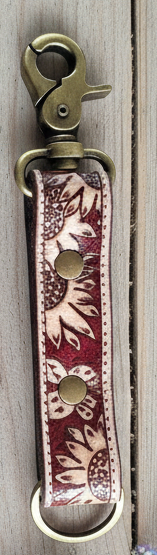 Handmade Leather Keychain Set of 3, Floral Tooled Design
