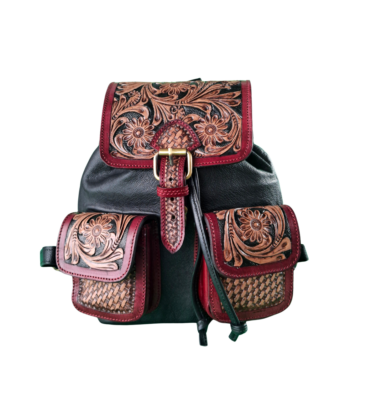 Handmade Bag with Tooled Carving Floral Design Backpack – Pure Leather Bag for Women - Genuine Handmade Leather for Women Latest Compact Design for Everyday Use