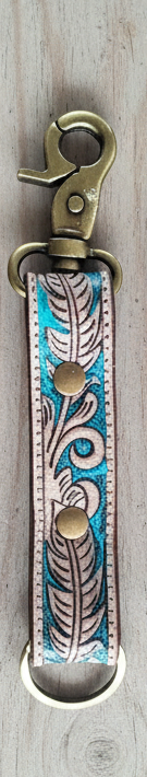 Handmade Leather Keychain Set of 3, Floral Tooled Design