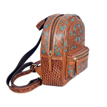 Handmade Tooled Leather Backpack: Vintage Floral Western Bag For Women