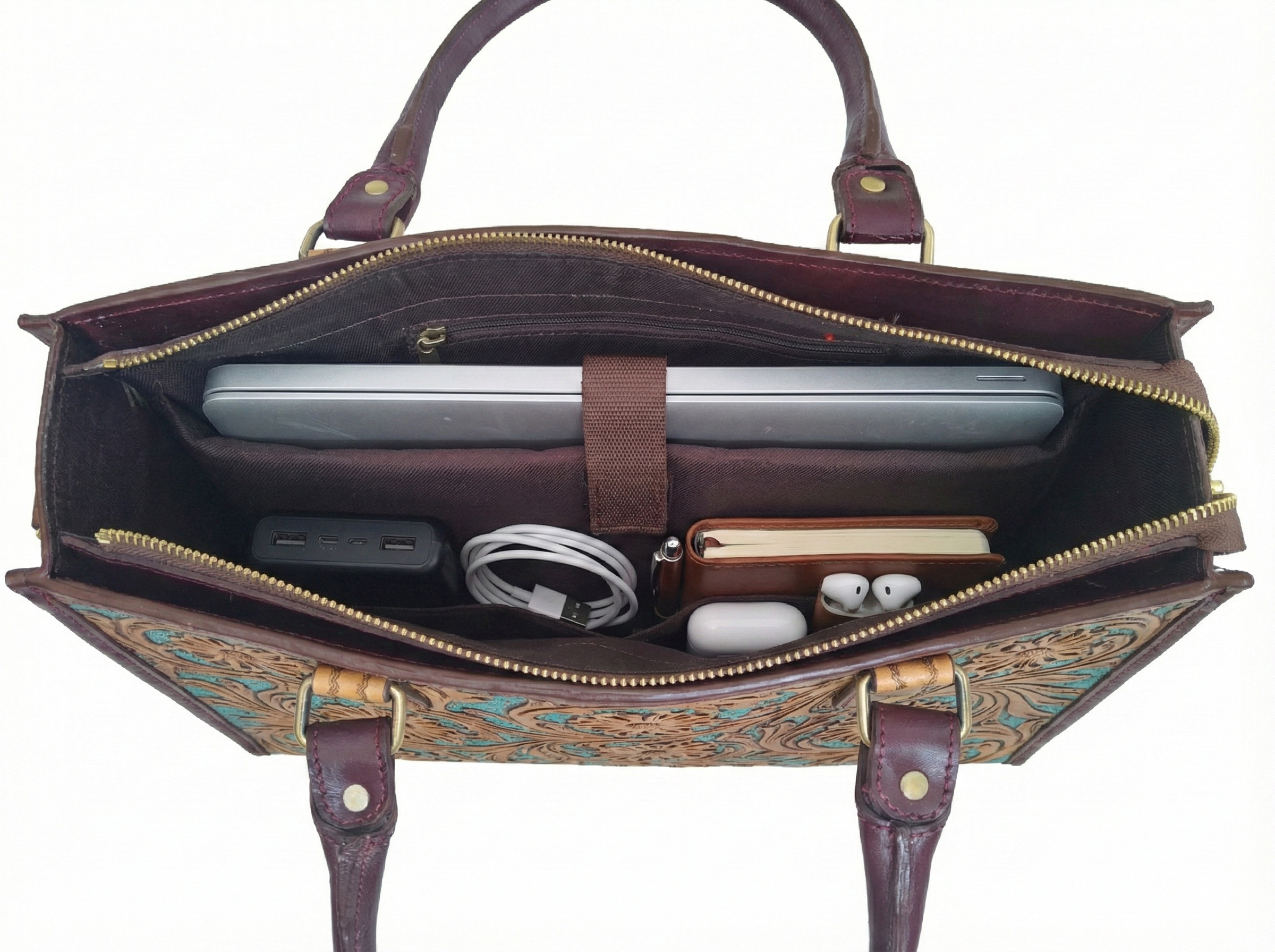 Pure Leather Handbag- Hand-Carving Crafted Tooled Handmade Genuine Leather Fashion Handbag For  women : Timeless Elegance with Detachable Sling
