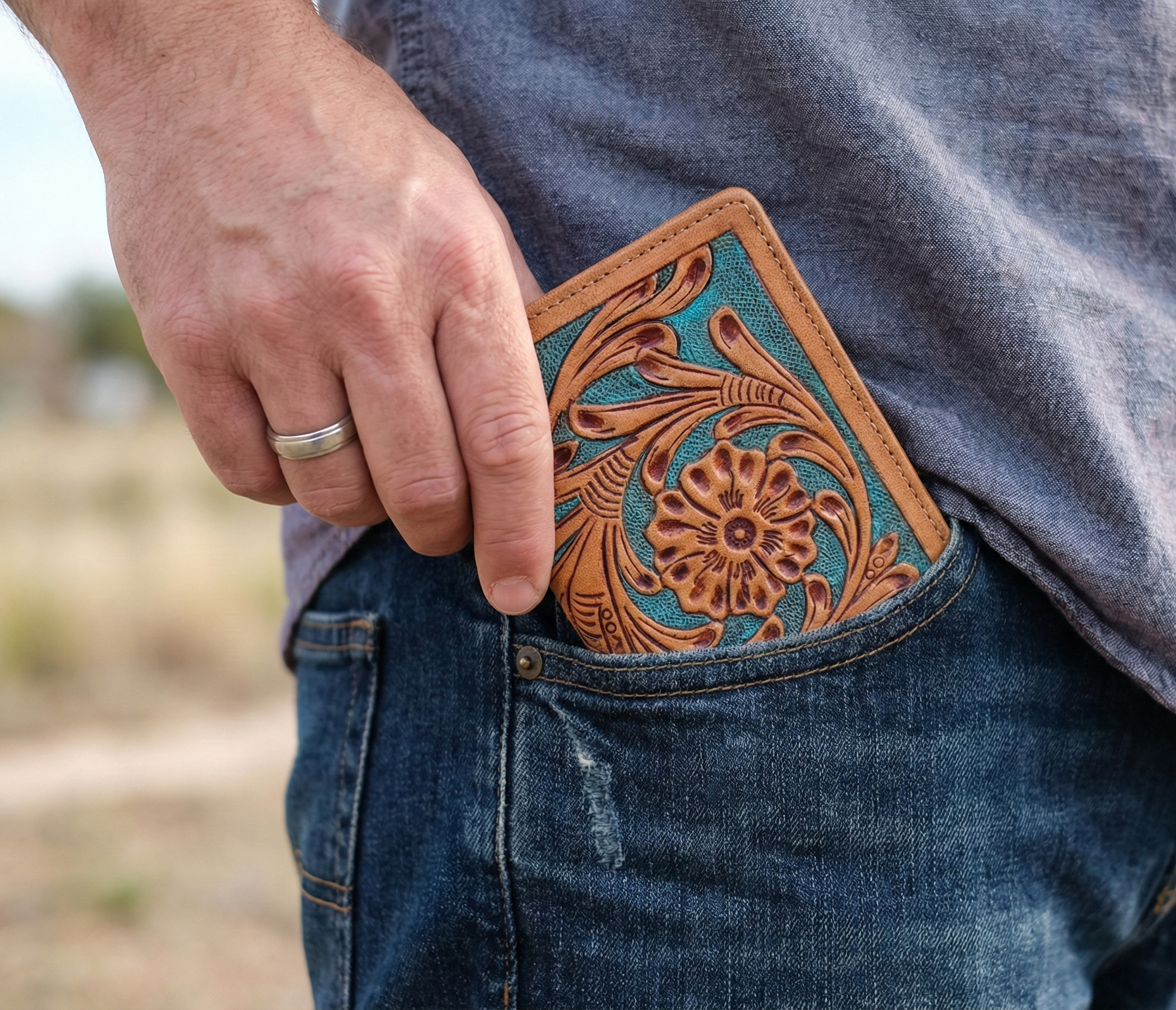 Handmade Leather Passport Wallet, Floral Tooled Travel Organizer