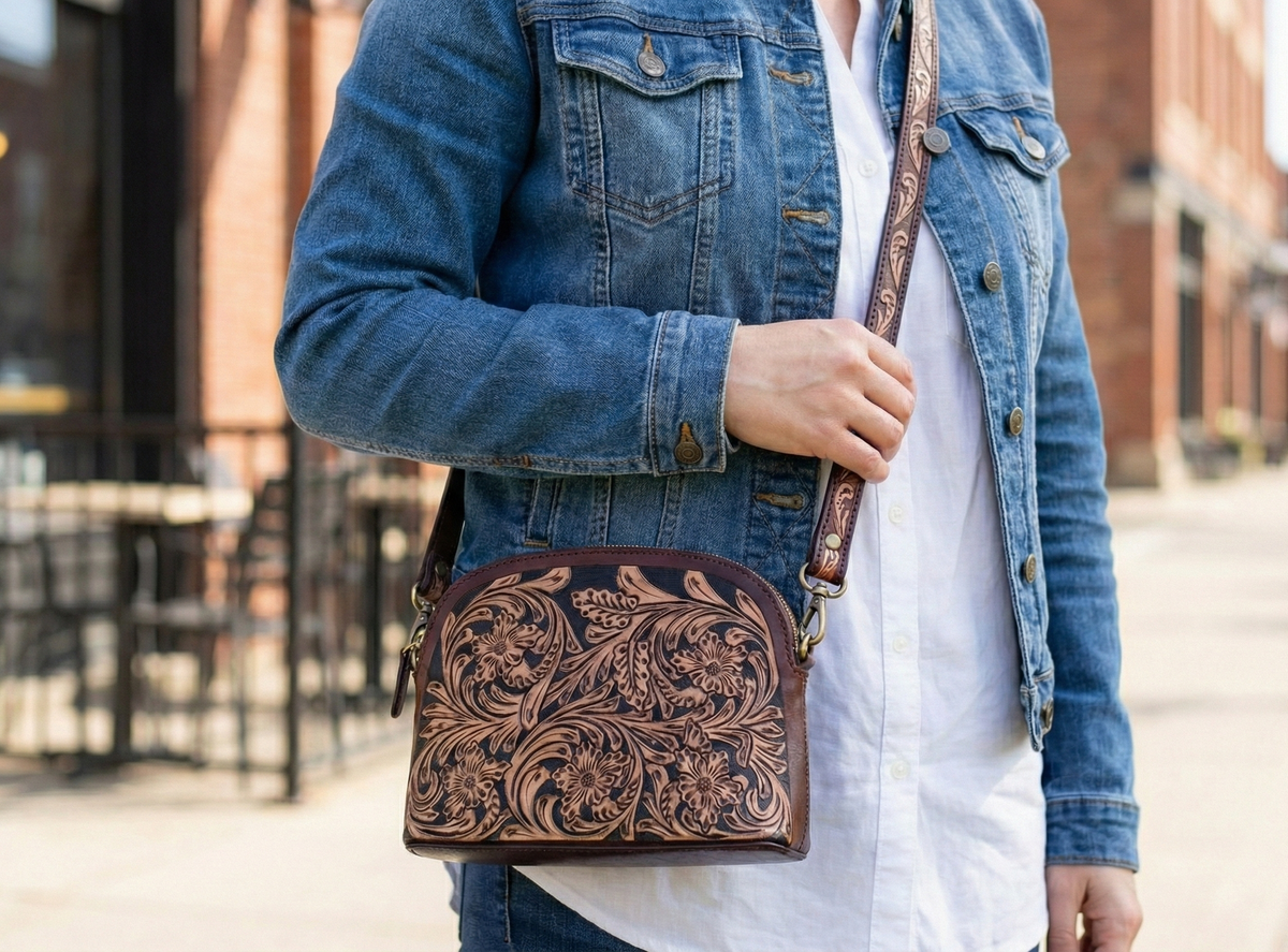 Pure Leather Crossbody Bag: Handmade Genuine Leather & Carving Stylish Sling for Women - Ideal Gift for Women, Sister, Mom, Friend