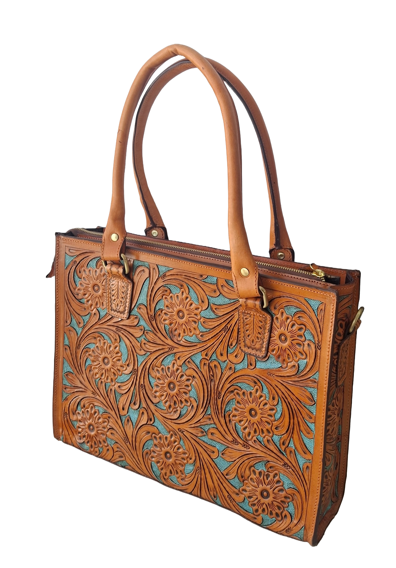 Pure Leather Handbag- Hand-Carving Crafted Tooled Handmade Genuine Leather Fashion Handbag For  women : Timeless Elegance with Detachable Sling