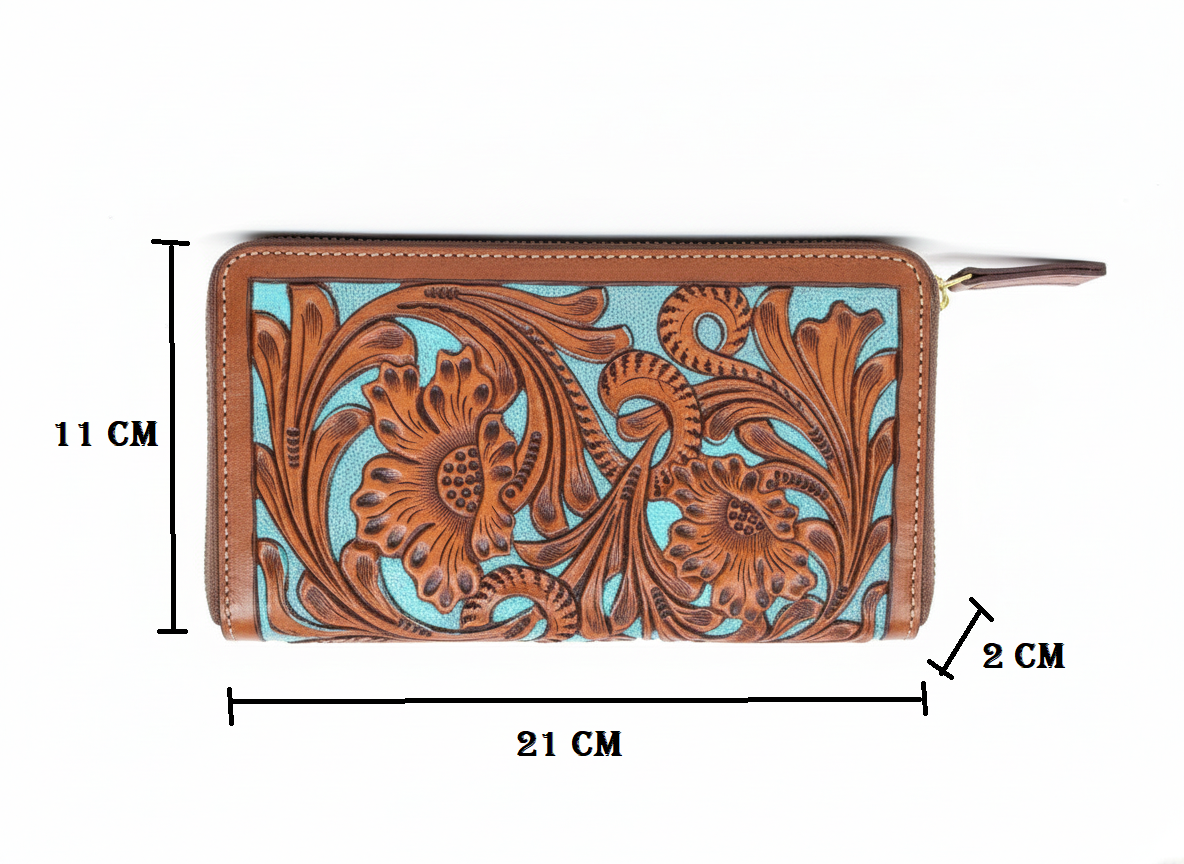Carving Tooled Handmade Genuine Leather Clutch for Women