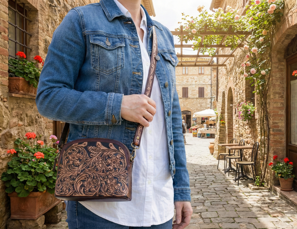Pure Leather Crossbody Bag: Handmade Genuine Leather & Carving Stylish Sling for Women - Ideal Gift for Women, Sister, Mom, Friend