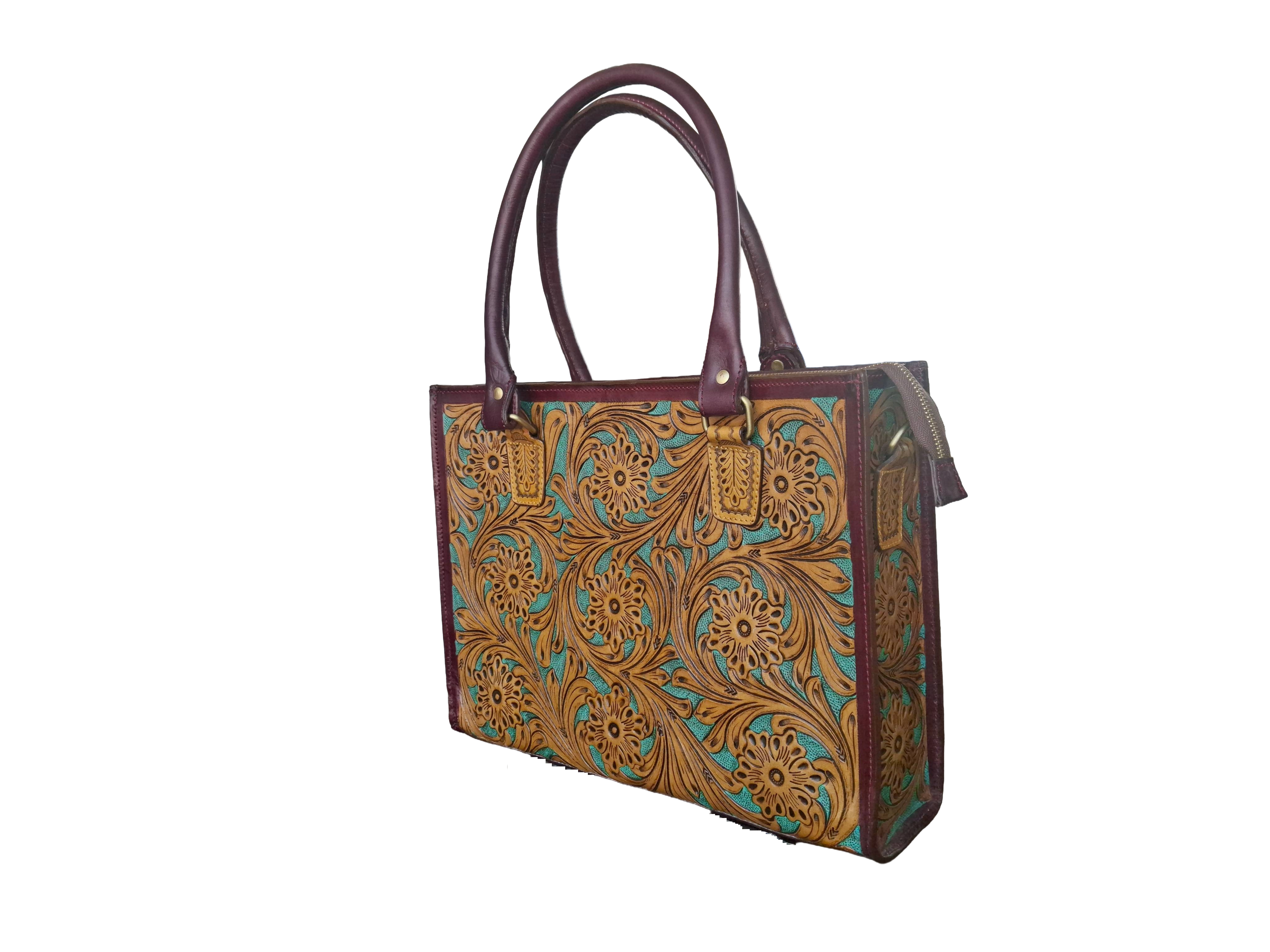 Pure Leather Handbag- Hand-Carving Crafted Tooled Handmade Genuine Leather Fashion Handbag For  women : Timeless Elegance with Detachable Sling