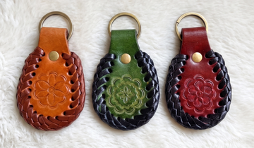 andmade Leather Keychain for Home Office Car And Bag | Classic Genuine Leather Keychain with Metal Ring,(Set Of 3)