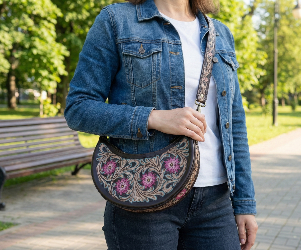 Pure Leather Handbags For Women -Carving, Hand Crafted Geniune Leather Sling Bags for Women Combine with Adjustable Strap - Hobo Bag - Unique, Handmade Stylish Gifts For women's