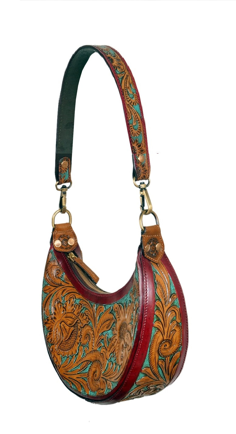Pure Leather Handbags For women - Moon Shaped Hand-Carving bags, Crafted Premium Geniune Leather Handmade Women's Hobo Bag - Unique, Versatile, and Stylish Gift For Girlfriend,mom