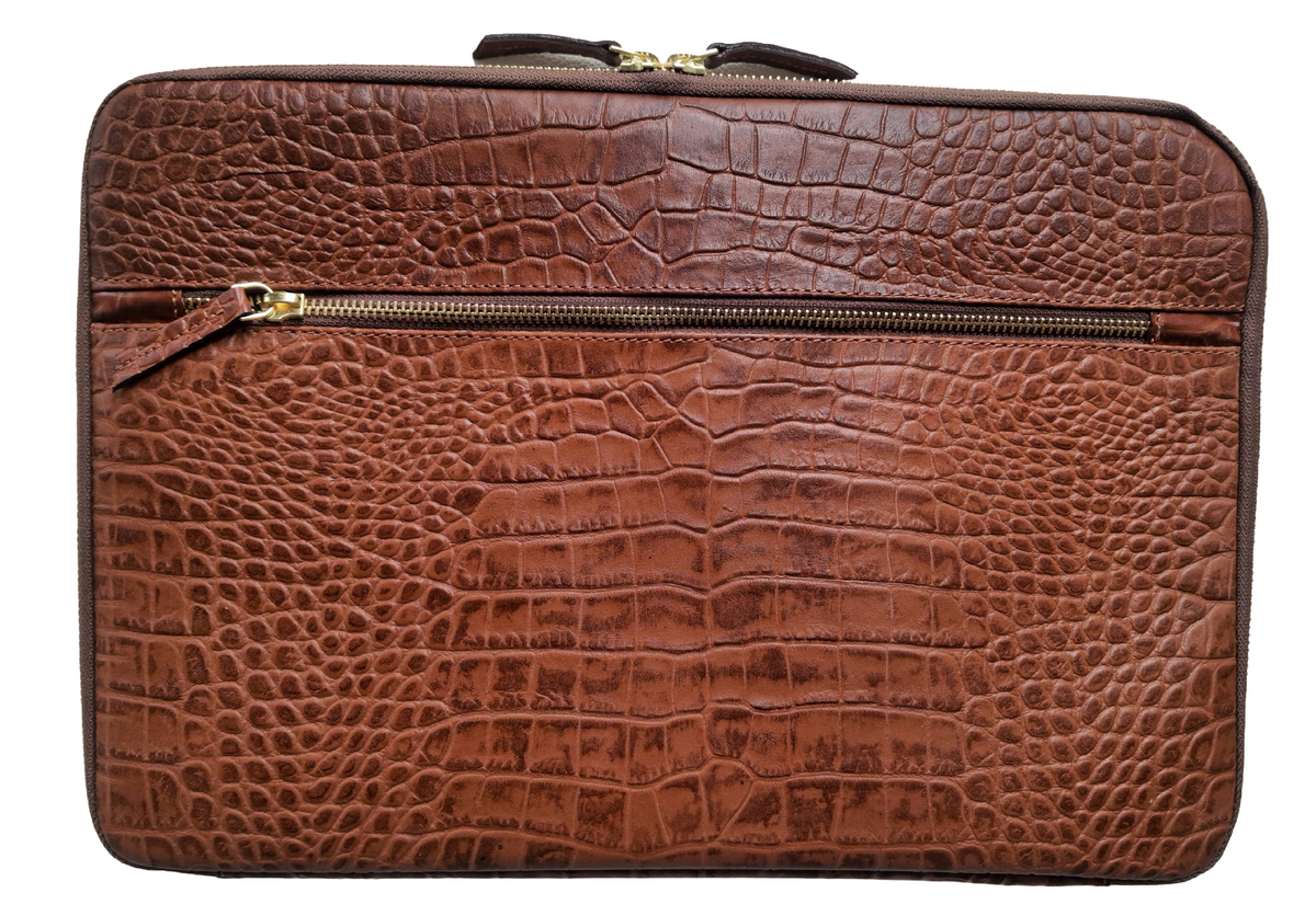 Handmade Croc-Embossed  Leather Laptop Sleeve, Executive Organizer, Gift For Men And Women