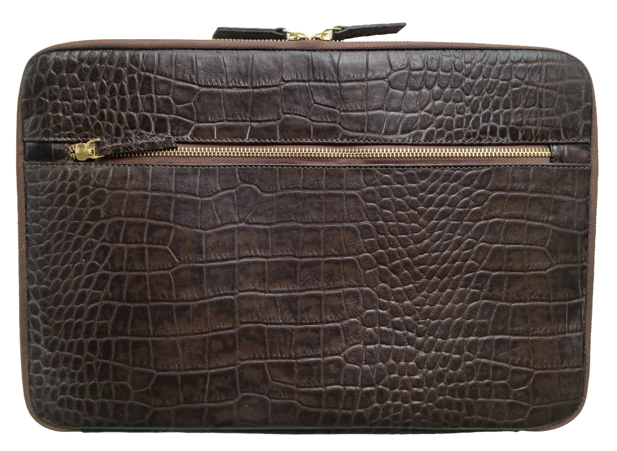 Handmade Croc-Embossed  Leather Laptop Sleeve, Executive Organizer, Gift For Men And Women