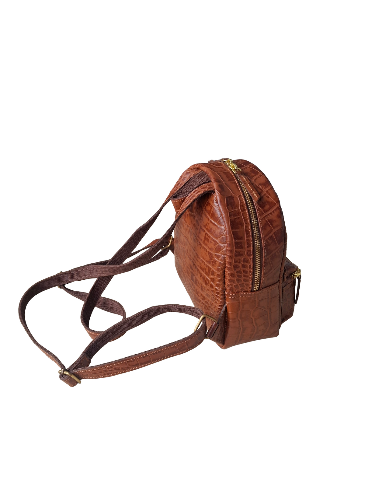 Handmade Leather Croc-Embossed Backpack, Minimalist Rucksack