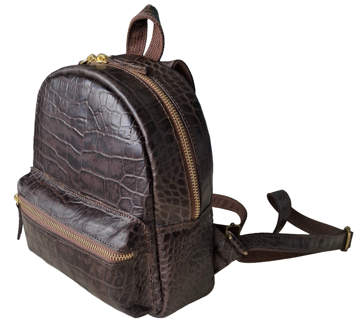 Handmade Leather Croc-Embossed Backpack, Minimalist Rucksack