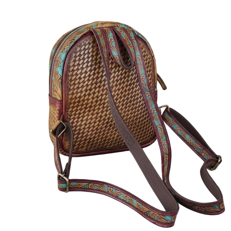Handmade Tooled Leather Backpack: Vintage Floral Western Bag For Women