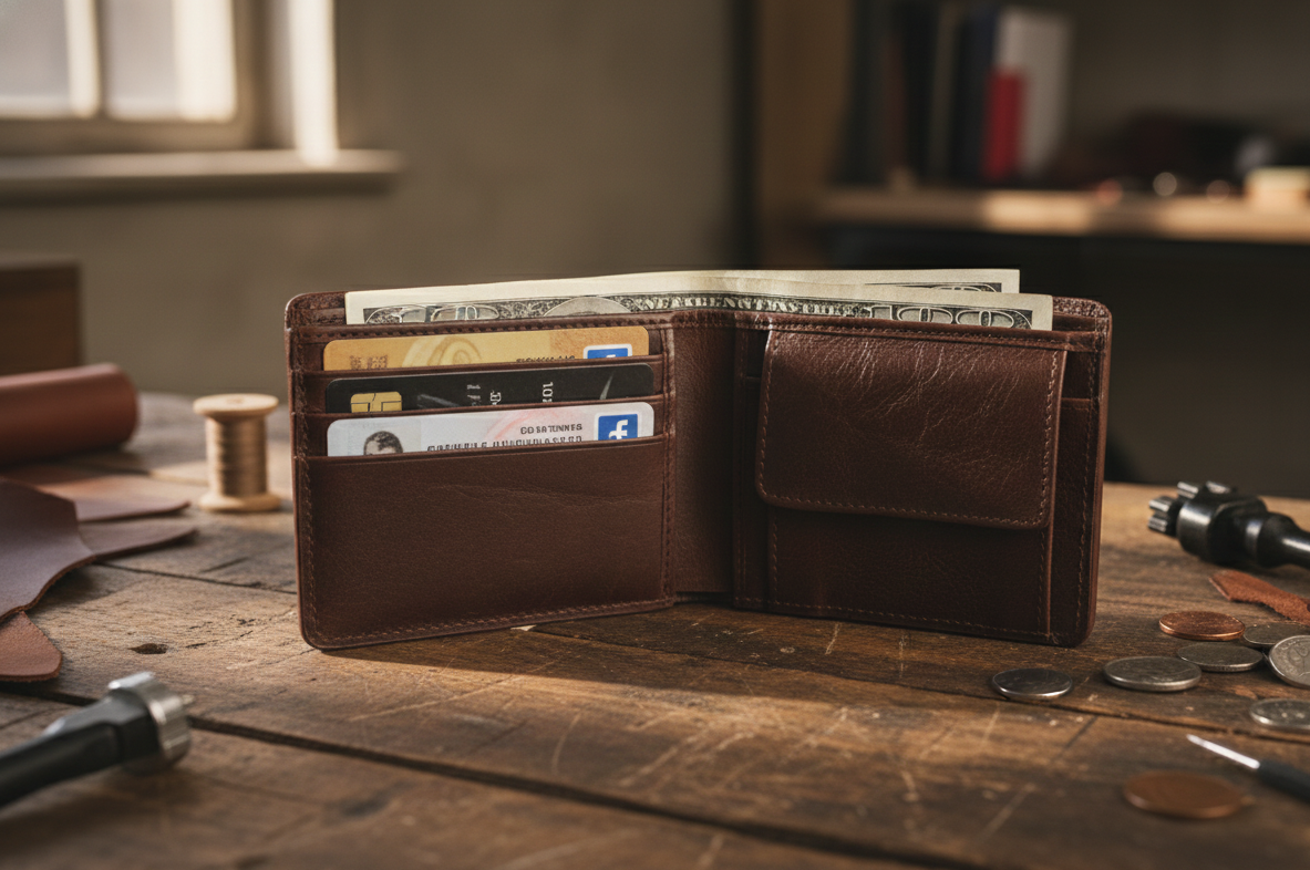 Handmade Floral Carved Leather Bifold Wallet, Western Style Gift For Men