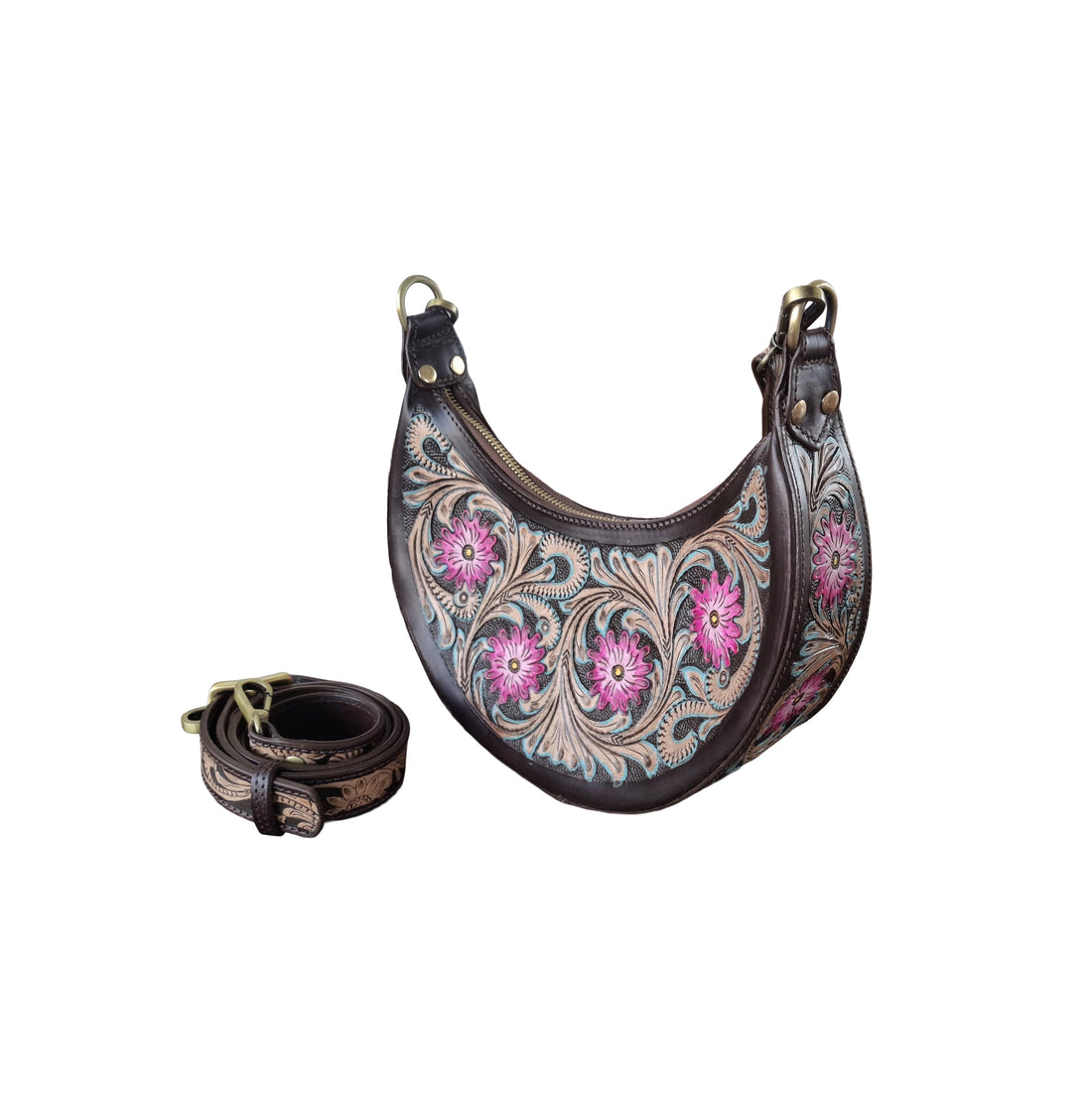 Pure Leather Handbags For Women -Carving, Hand Crafted Geniune Leather Sling Bags for Women Combine with Adjustable Strap - Hobo Bag - Unique, Handmade Stylish Gifts For women's
