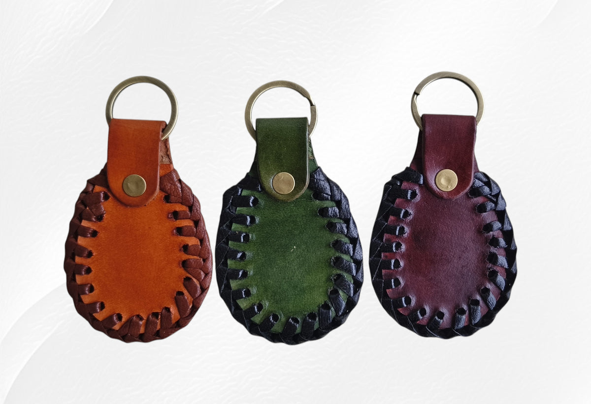 andmade Leather Keychain for Home Office Car And Bag | Classic Genuine Leather Keychain with Metal Ring,(Set Of 3)