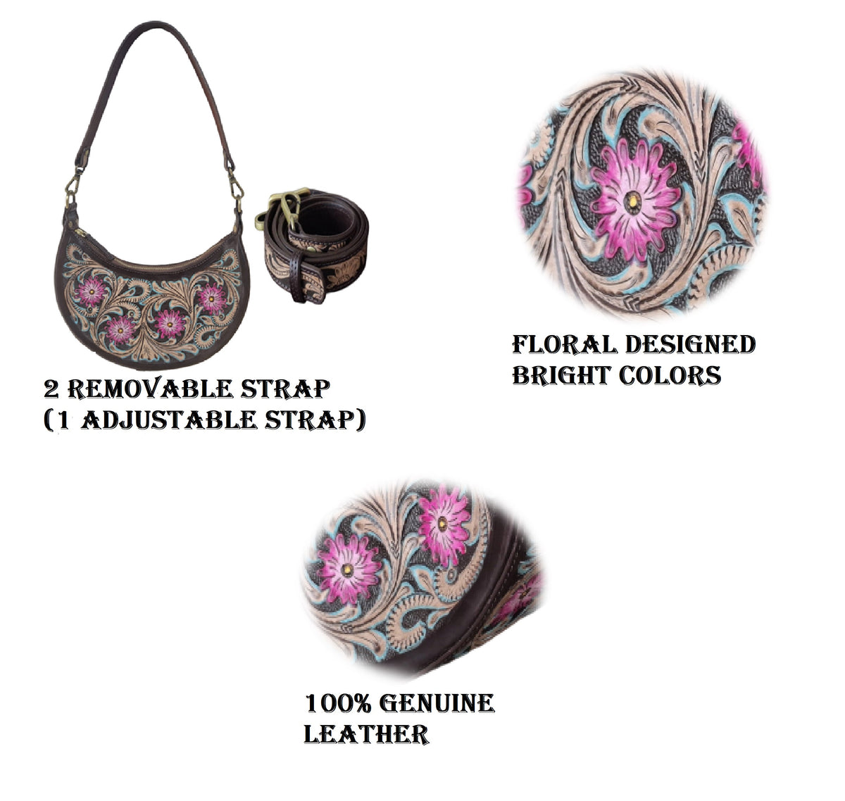 Pure Leather Handbags For Women -Carving, Hand Crafted Geniune Leather Sling Bags for Women Combine with Adjustable Strap - Hobo Bag - Unique, Handmade Stylish Gifts For women's