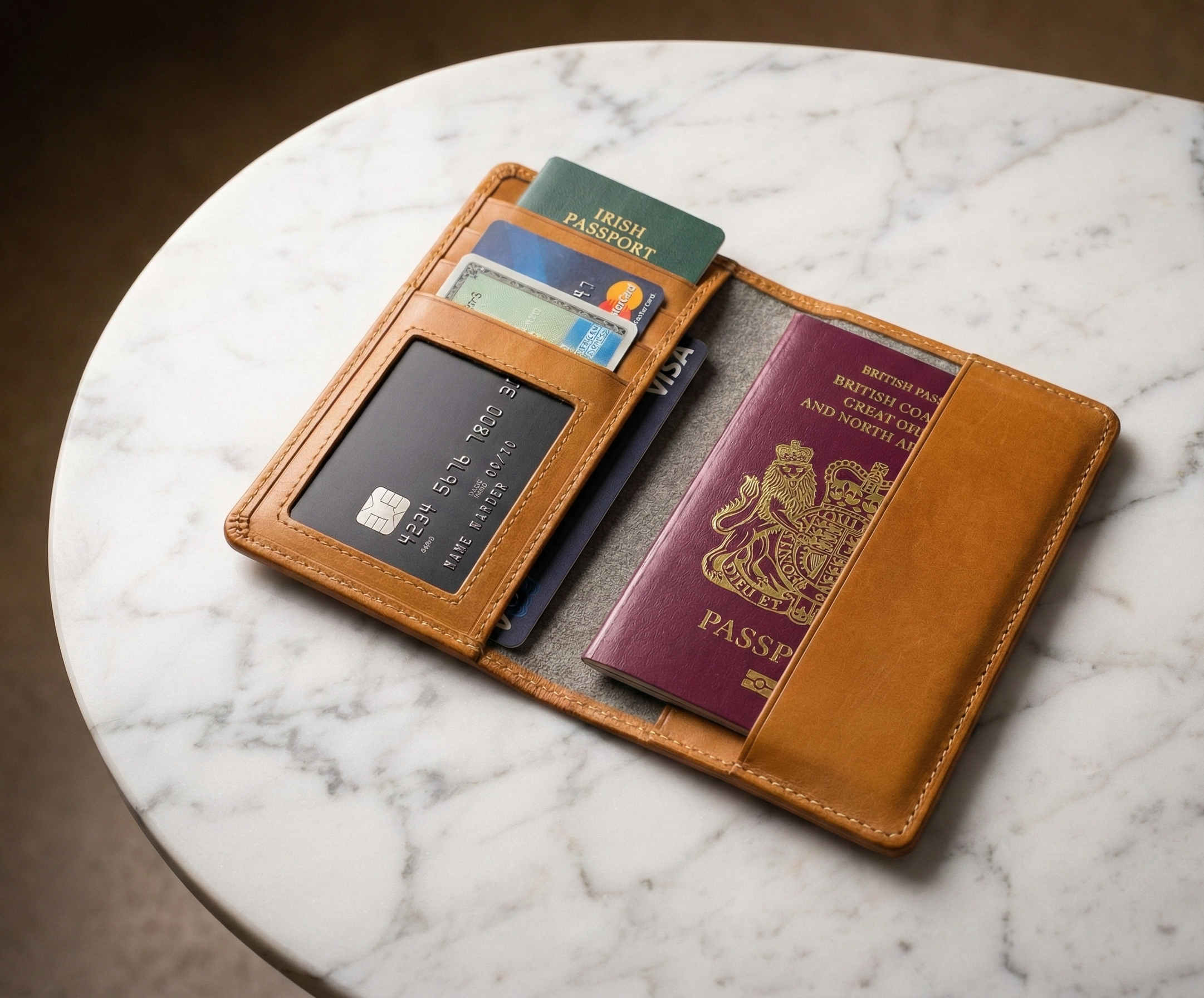 Handmade Leather Passport Wallet, Floral Tooled Travel Organizer