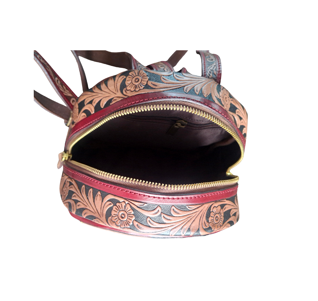 Handmade Tooled Leather Backpack: Vintage Floral Western Bag For Women