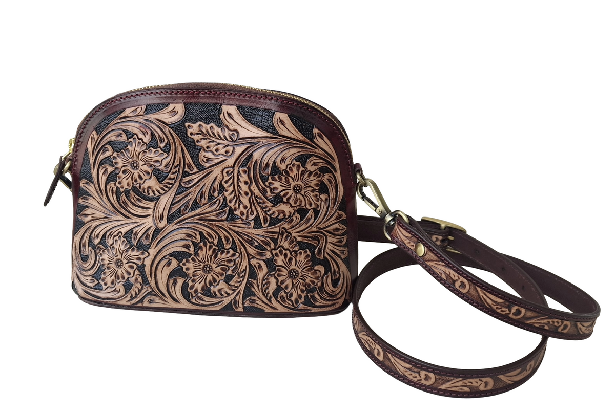 Pure Leather Crossbody Bag: Handmade Genuine Leather & Carving Stylish Sling for Women - Ideal Gift for Women, Sister, Mom, Friend
