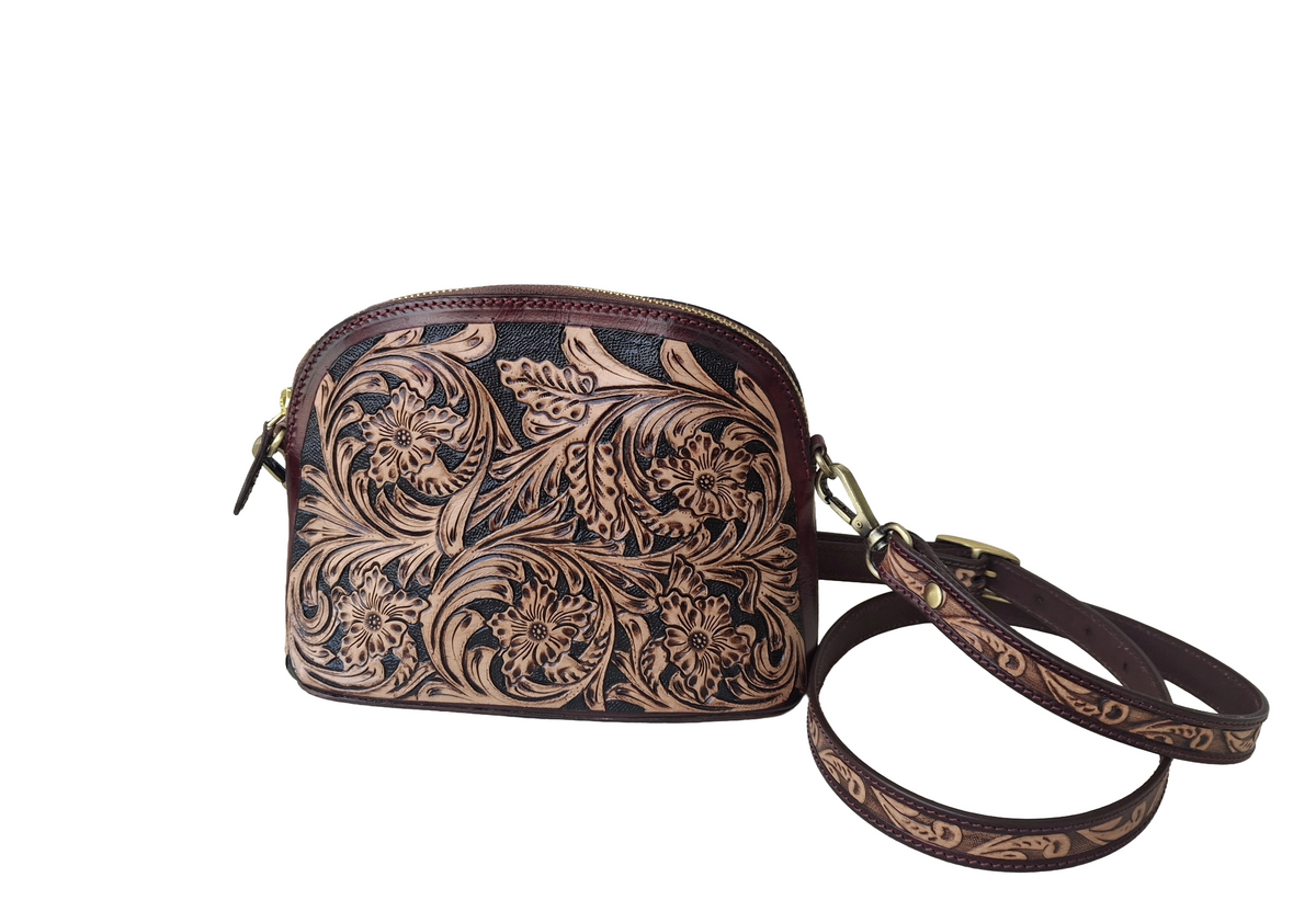 Pure Leather Crossbody Bag: Handmade Genuine Leather & Carving Stylish Sling for Women - Ideal Gift for Women, Sister, Mom, Friend