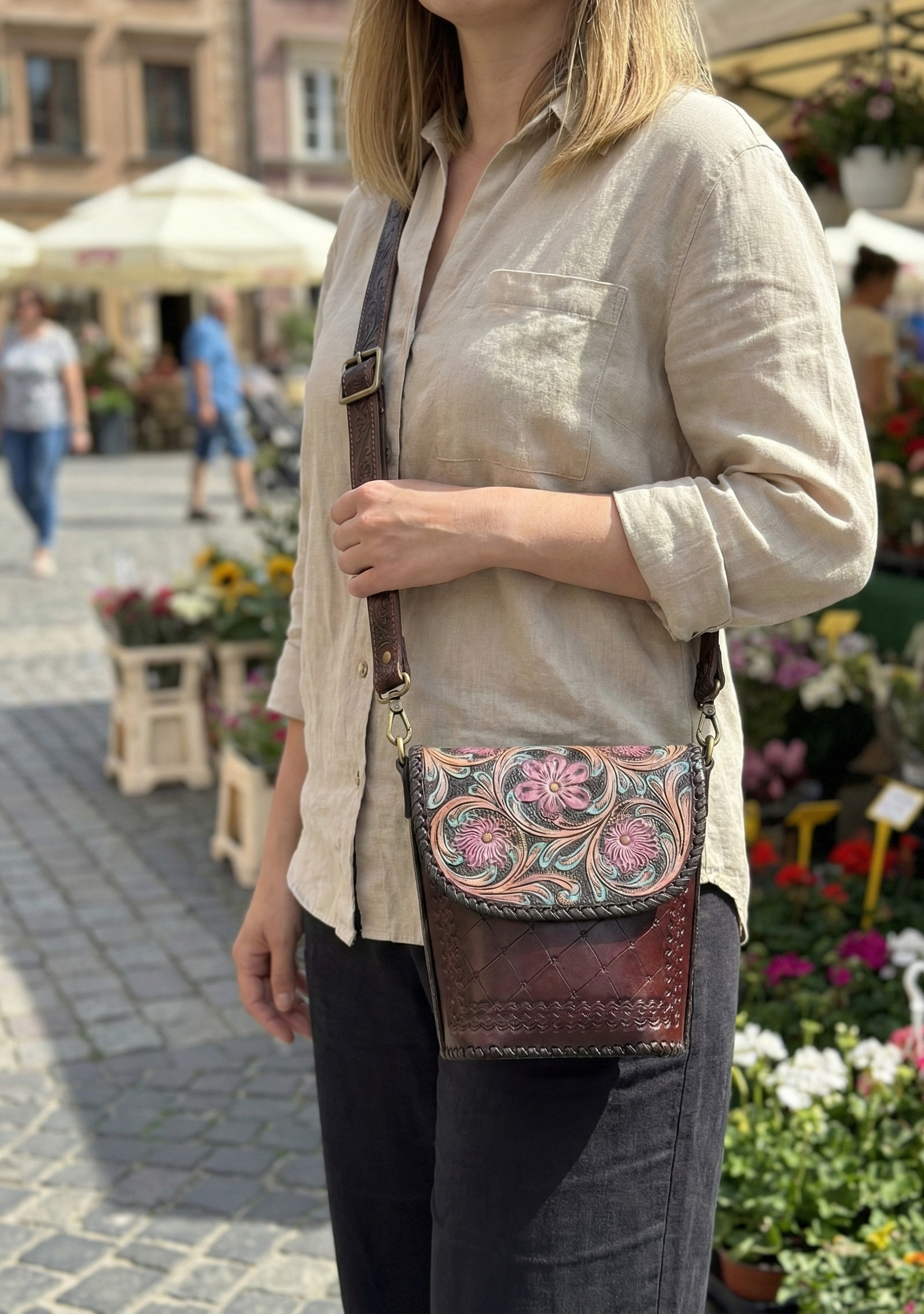 Hand-Carving, Crafted Premium Handmade Women's Leather Sling Bag - Unique, Versatile, and Stylish Bags