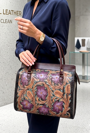 Genuine Pure Handmade Leather Carving Handbags For Women -Gift for Women