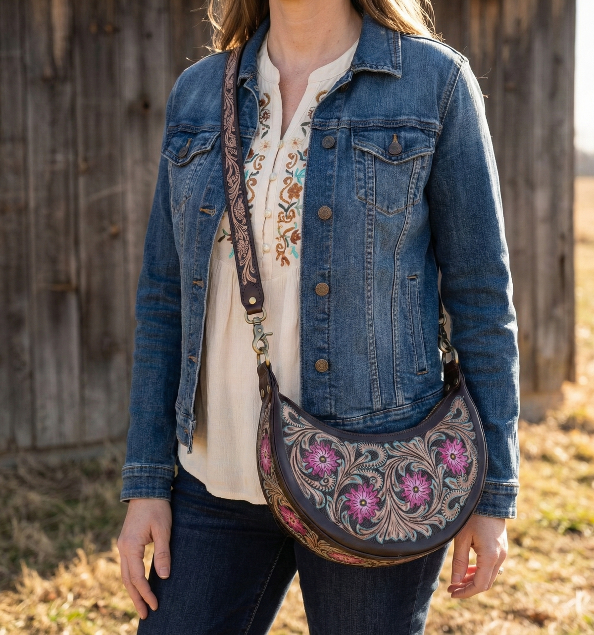 Pure Leather Handbags For Women -Carving, Hand Crafted Geniune Leather Sling Bags for Women Combine with Adjustable Strap - Hobo Bag - Unique, Handmade Stylish Gifts For women's