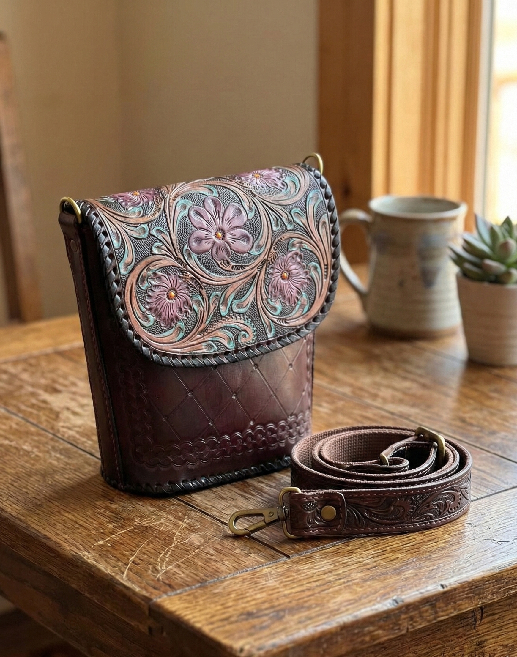 Hand-Carving, Crafted Premium Handmade Women's Leather Sling Bag - Unique, Versatile, and Stylish Bags