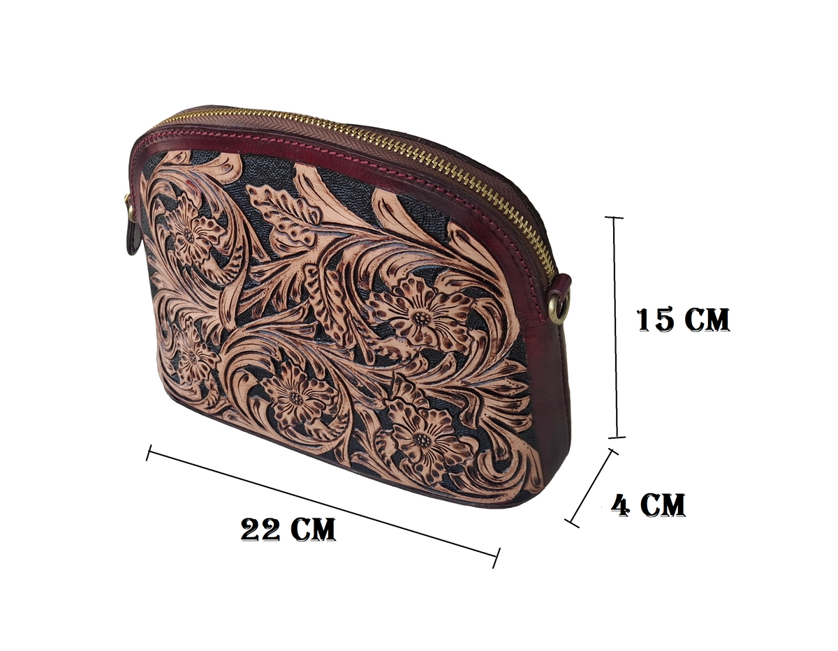 Pure Leather Crossbody Bag: Handmade Genuine Leather & Carving Stylish Sling for Women - Ideal Gift for Women, Sister, Mom, Friend