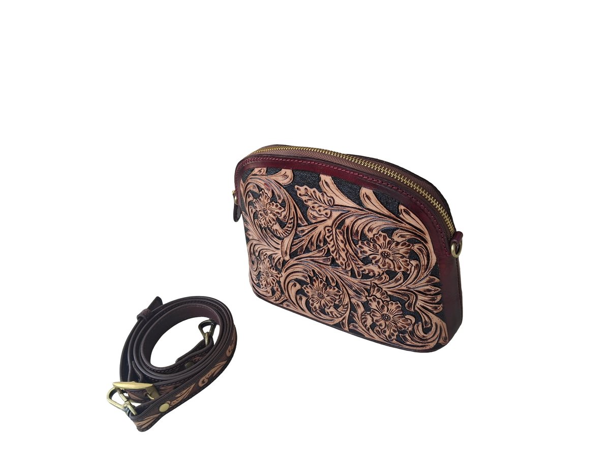 Pure Leather Crossbody Bag: Handmade Genuine Leather & Carving Stylish Sling for Women - Ideal Gift for Women, Sister, Mom, Friend