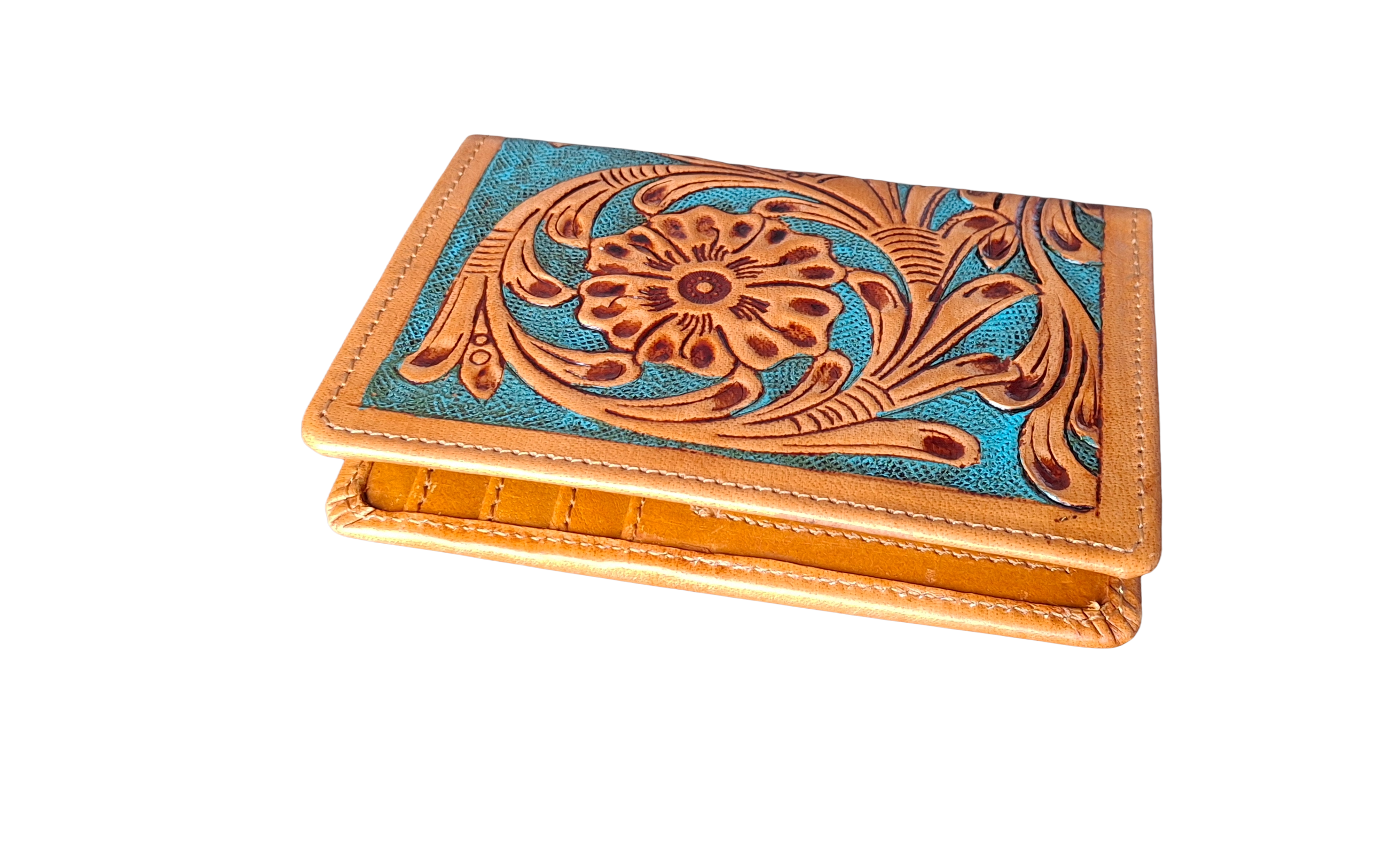 Handmade Leather Passport Wallet, Floral Tooled Travel Organizer