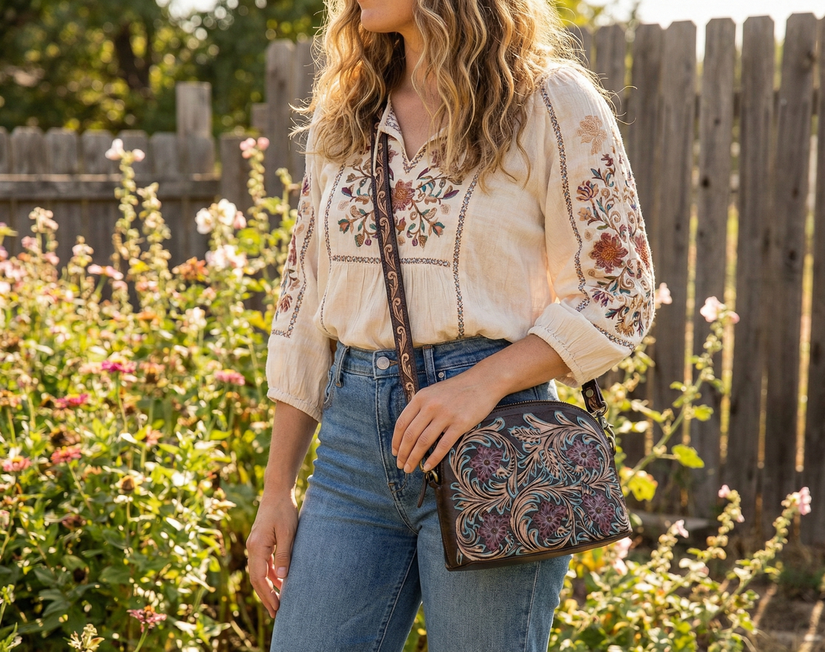 Pure Leather Crossbody Bag: Handmade Genuine Leather & Carving Stylish Sling for Women - Ideal Gift for Women, Sister, Mom, Friend