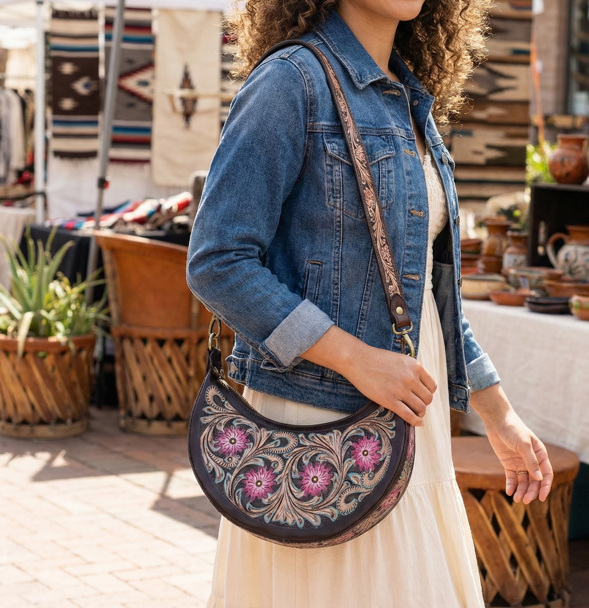 Pure Leather Handbags For Women -Carving, Hand Crafted Geniune Leather Sling Bags for Women Combine with Adjustable Strap - Hobo Bag - Unique, Handmade Stylish Gifts For women's