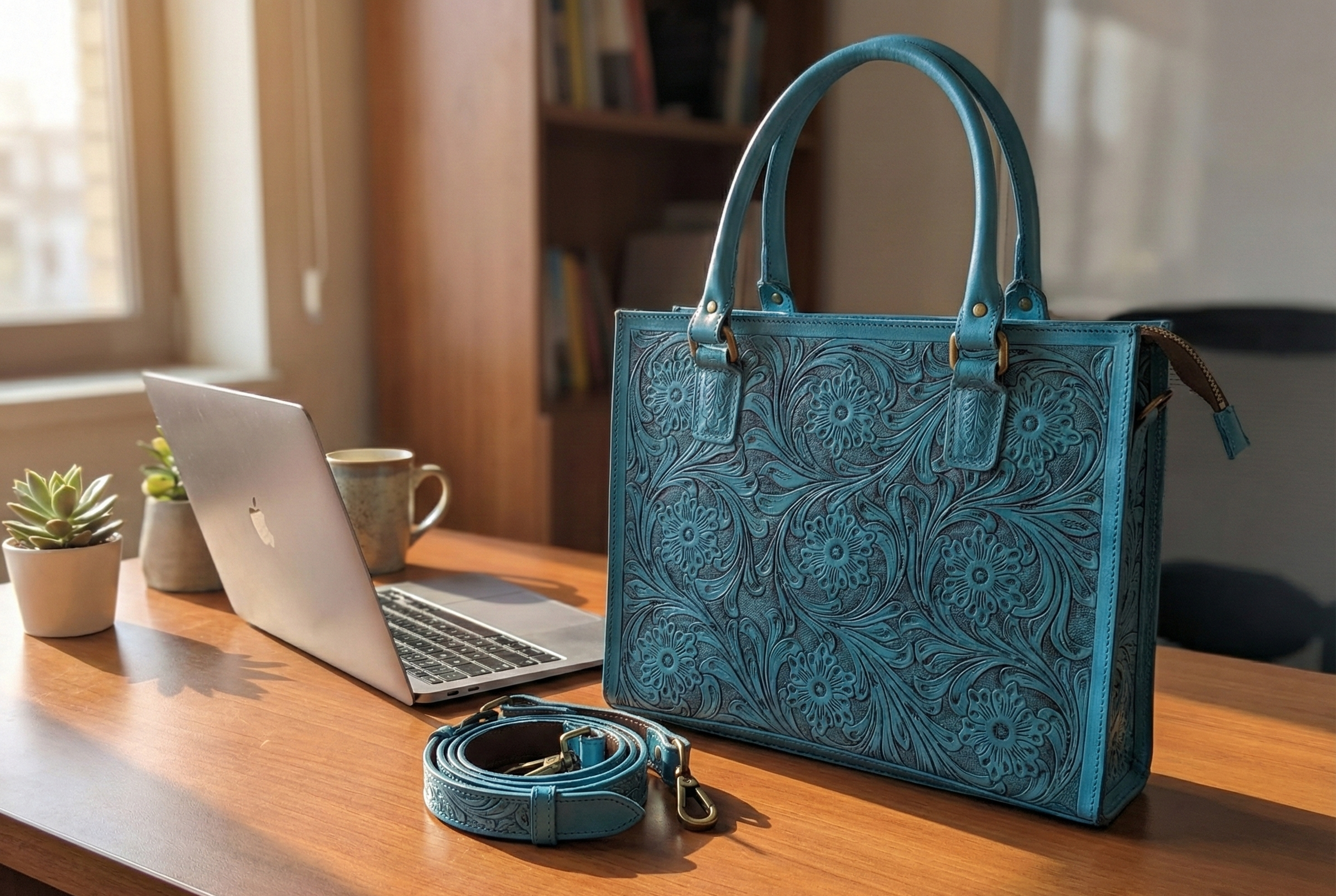 Pure Leather Handbag- Hand-Carving Crafted Tooled Handmade Genuine Leather Fashion Handbag For  women : Timeless Elegance with Detachable Sling