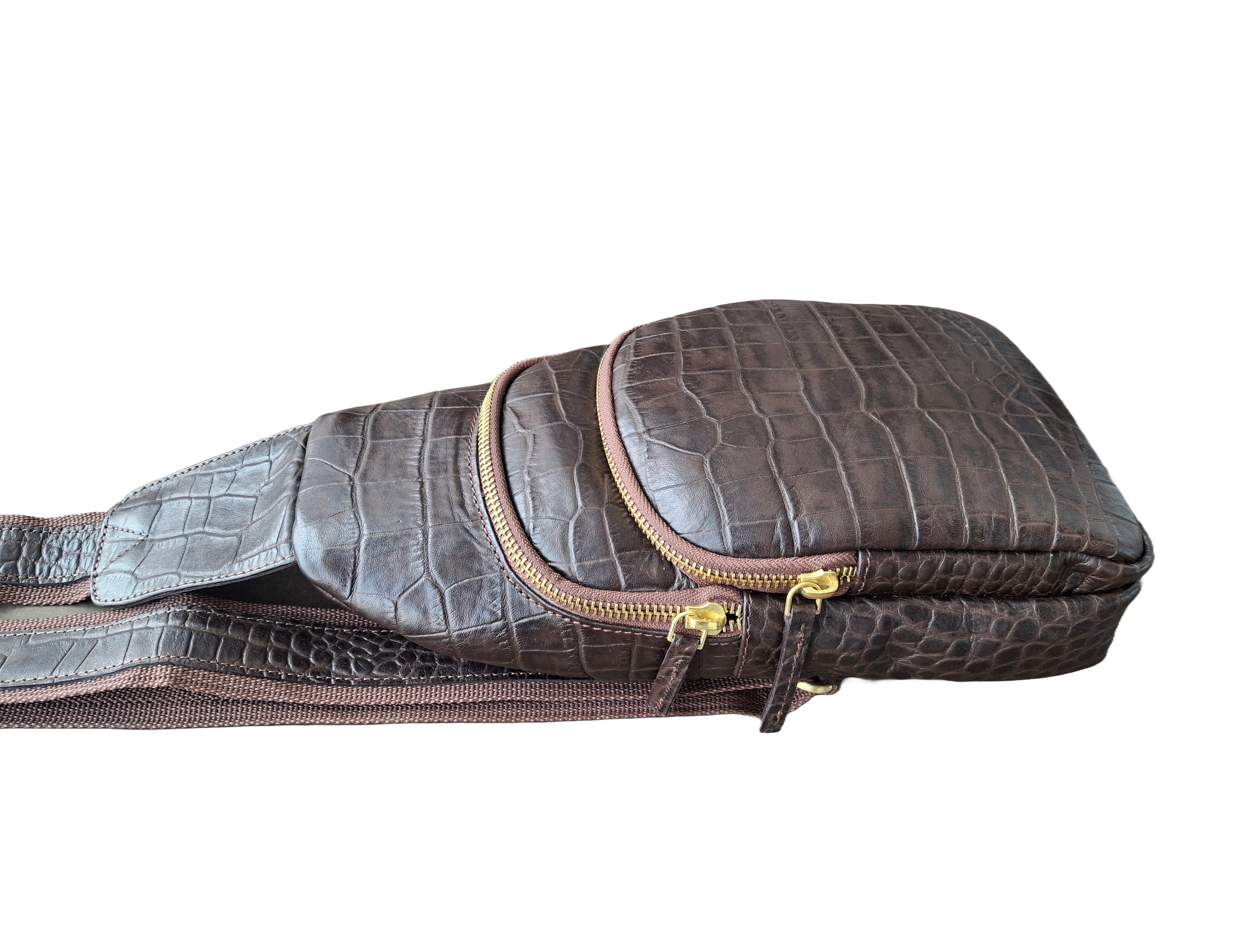 Croc Printed Leather Crossbody Bag, Handmade Crossbody Chest Bag
