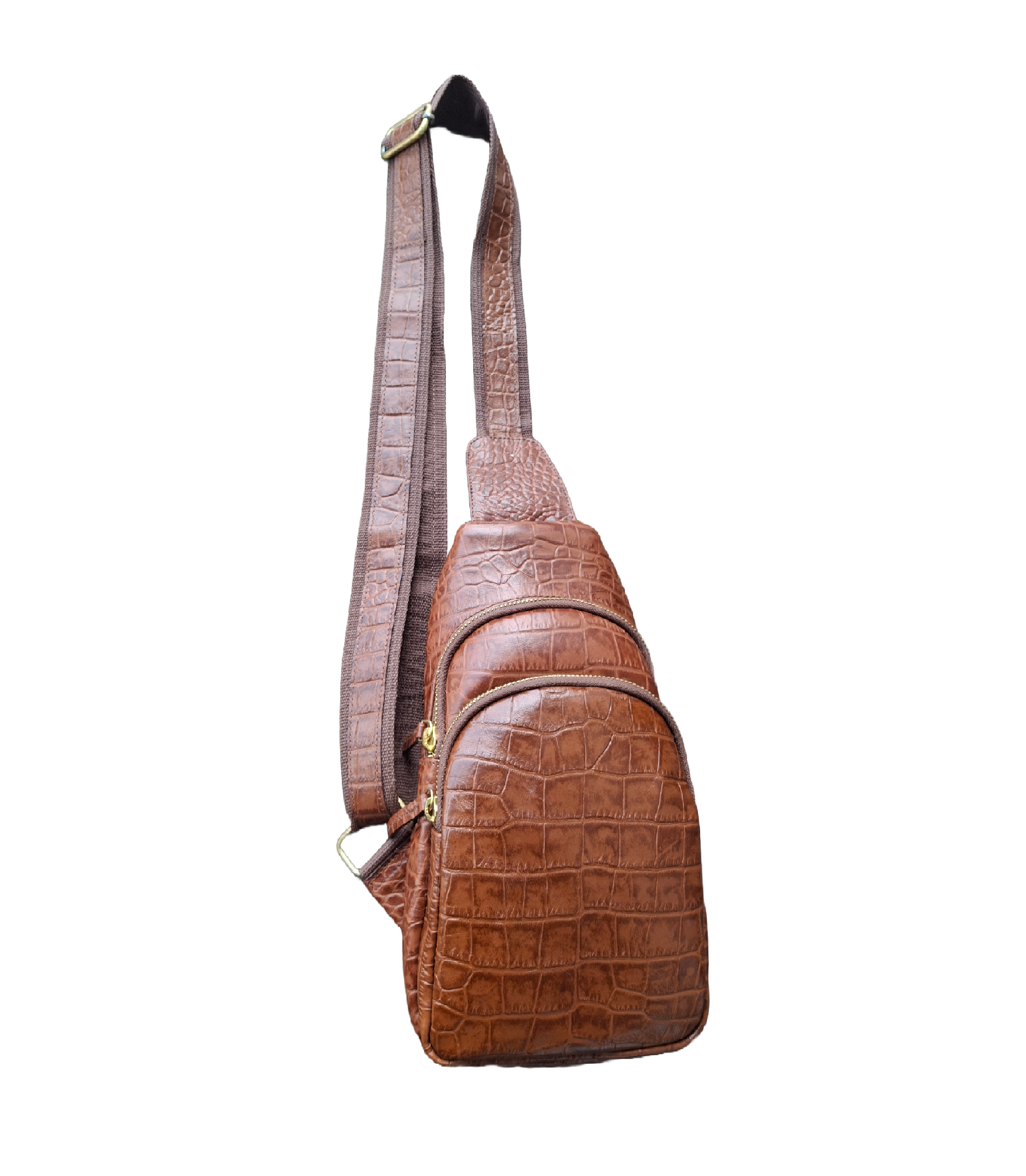 Croc Printed Leather Crossbody Bag, Handmade Crossbody Chest Bag