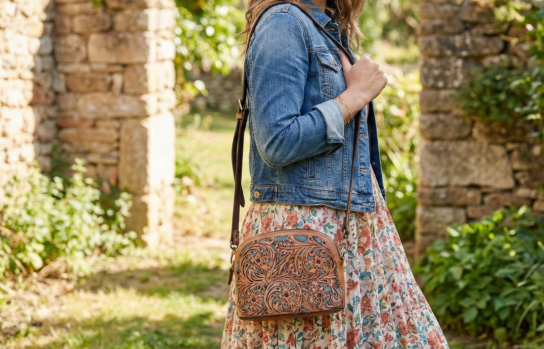 Pure Leather Crossbody Bag: Handmade Genuine Leather & Carving Stylish Sling for Women - Ideal Gift for Women, Sister, Mom, Friend