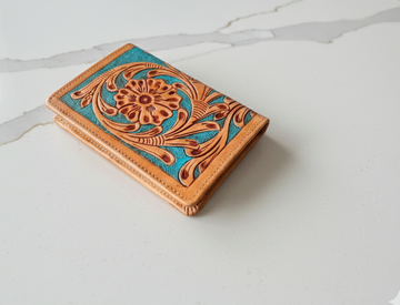 Handmade Leather Passport Wallet, Floral Tooled Travel Organizer