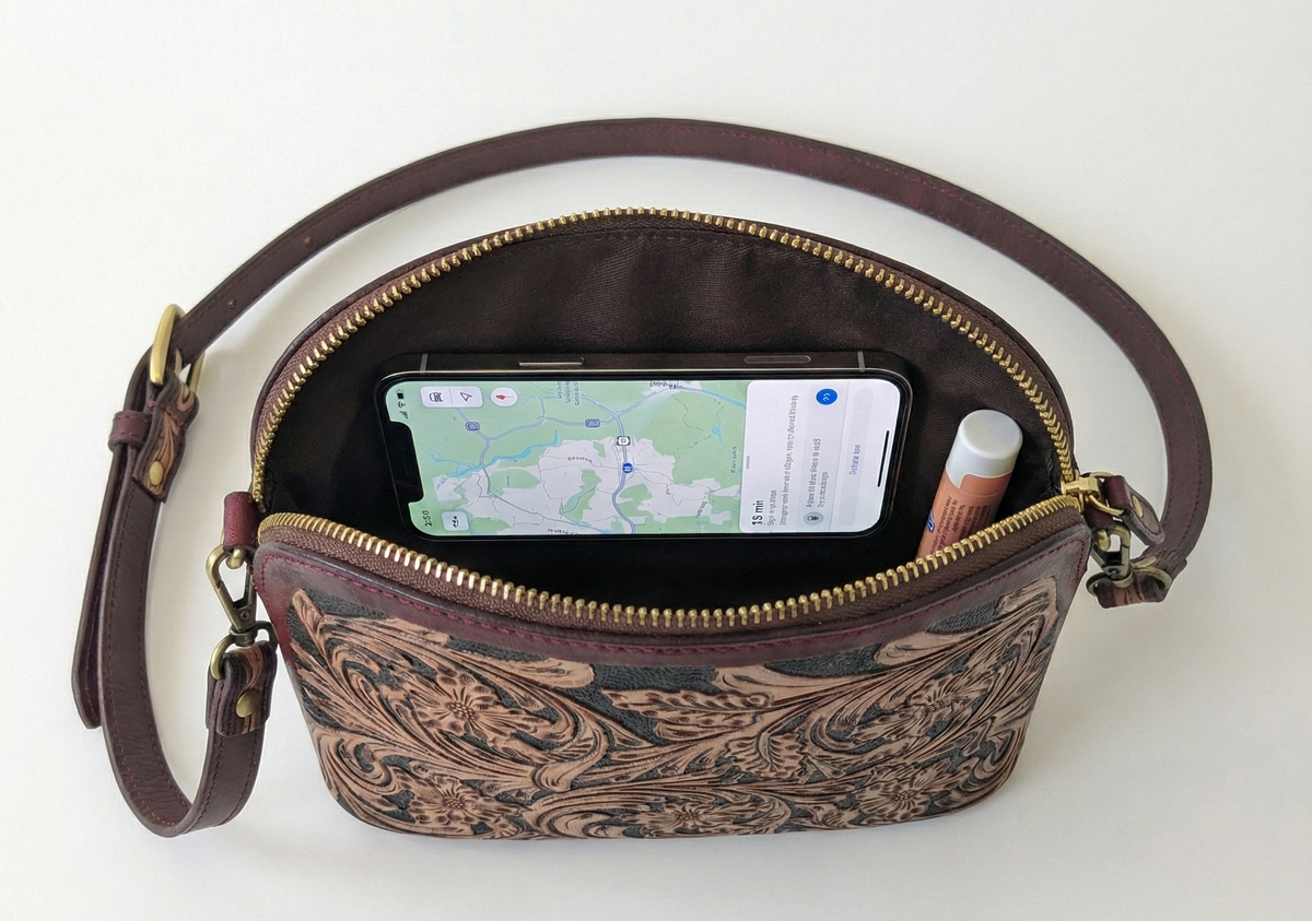 Pure Leather Crossbody Bag: Handmade Genuine Leather & Carving Stylish Sling for Women - Ideal Gift for Women, Sister, Mom, Friend