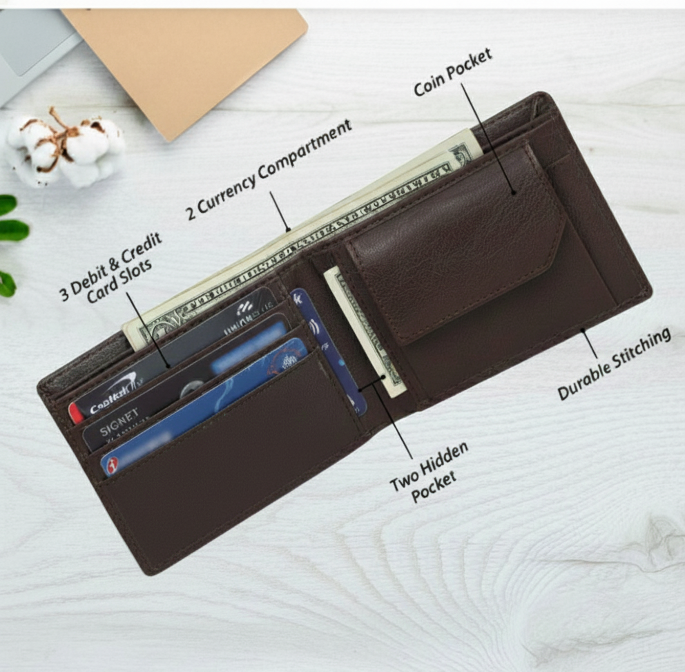 Handmade Floral Carved Leather Bifold Wallet, Western Style Gift For Men