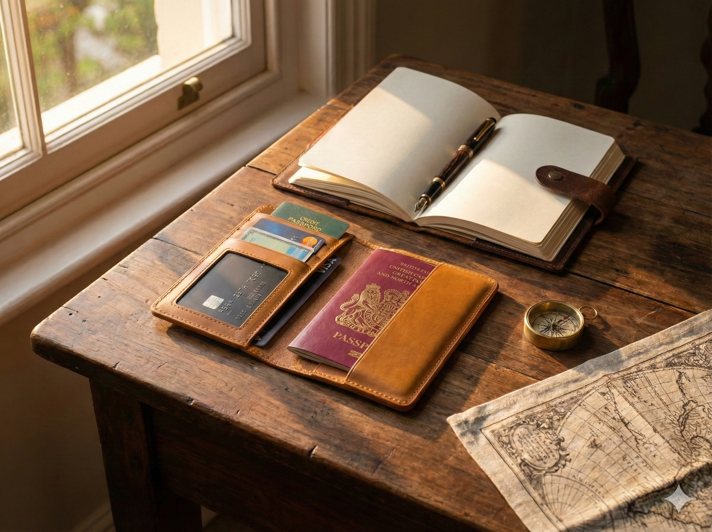 Handmade Leather Passport Wallet, Floral Tooled Travel Organizer