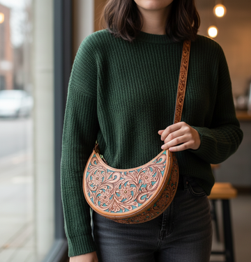 Pure Leather Handbags For women - Moon Shaped Hand-Carving bags, Crafted Premium Geniune Leather Handmade Women's Hobo Bag - Unique, Versatile, and Stylish Gift For Girlfriend,mom