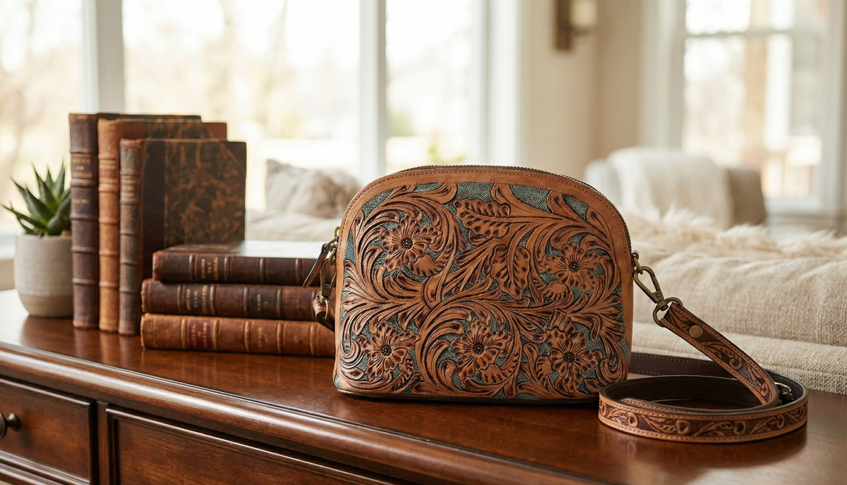 Pure Leather Crossbody Bag: Handmade Genuine Leather & Carving Stylish Sling for Women - Ideal Gift for Women, Sister, Mom, Friend