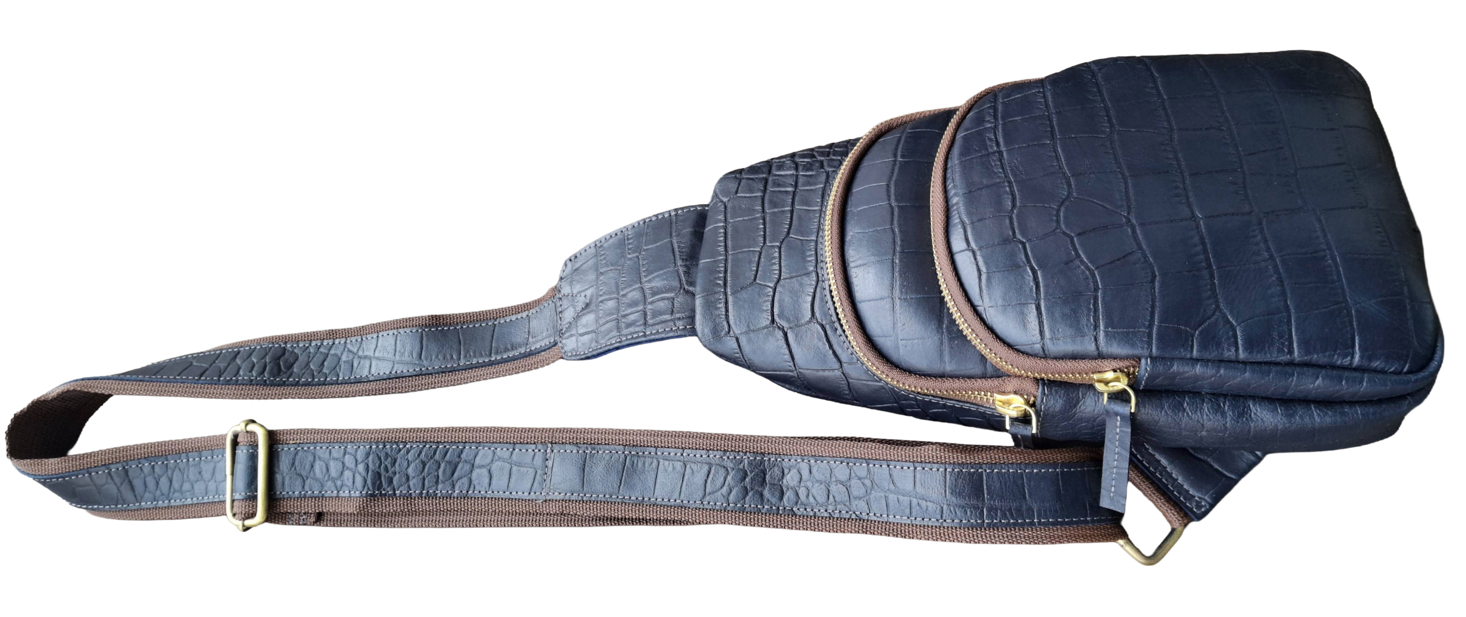 Croc Printed Leather Crossbody Bag, Handmade Crossbody Chest Bag