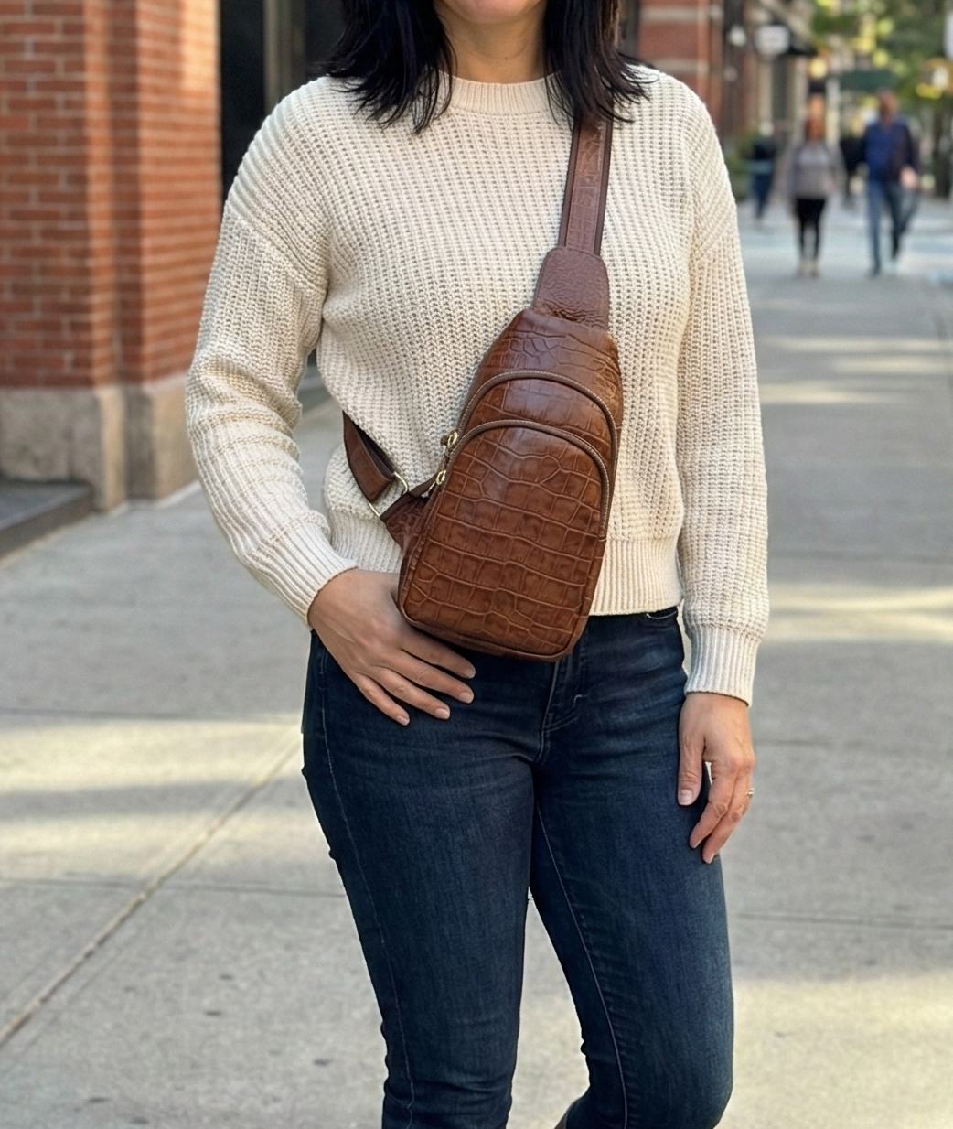 Croc Printed Leather Crossbody Bag, Handmade Crossbody Chest Bag