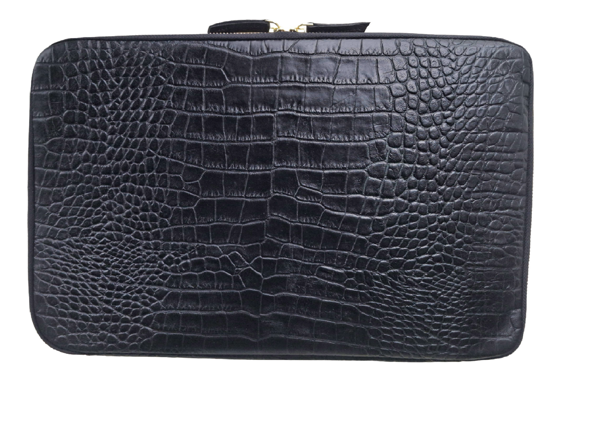 Handmade Croc-Embossed  Leather Laptop Sleeve, Executive Organizer, Gift For Men And Women